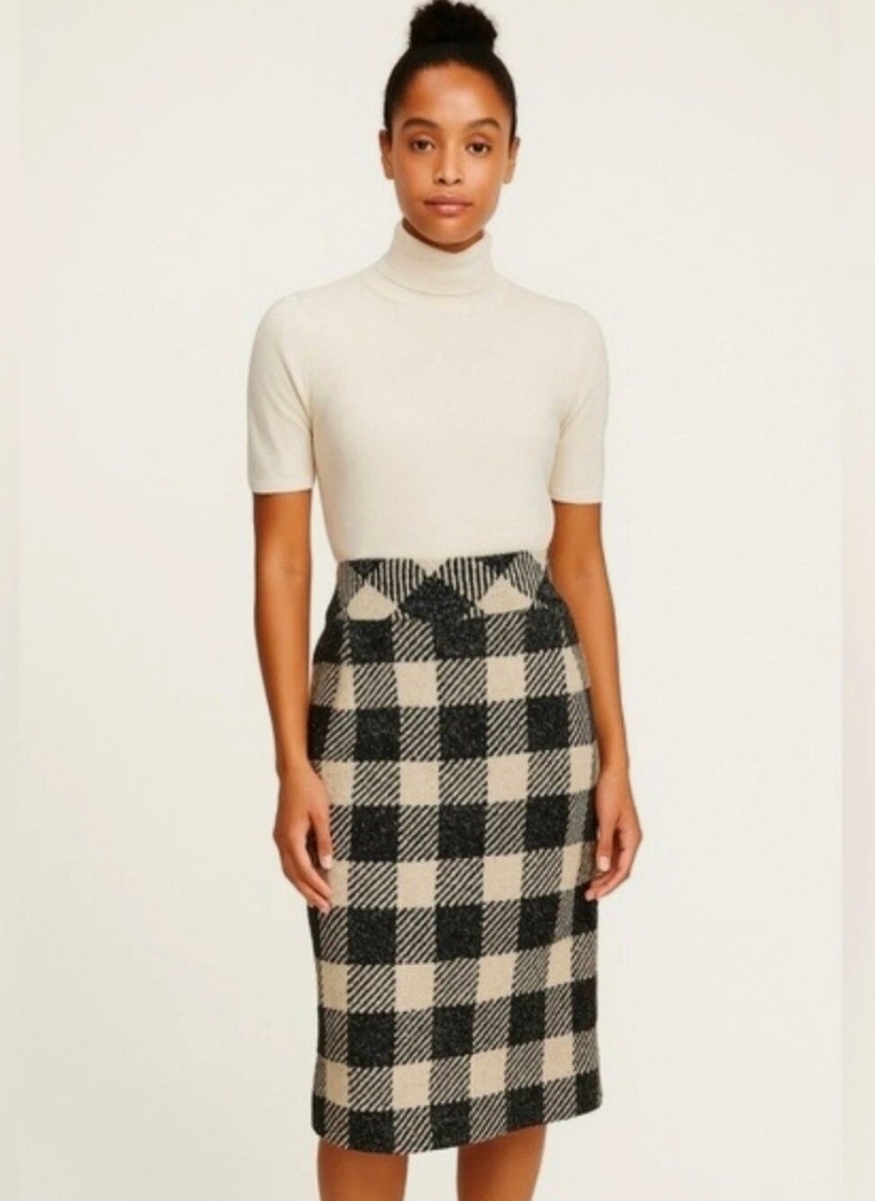 Who What Wear Black & White Gingham Pencil Skirt